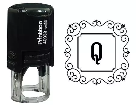 Printtoo Alphabet Q Monogram Initial Square Swirl Border Self Inking Rubber Stamp Office 30 mm Diameter (Approx) красный