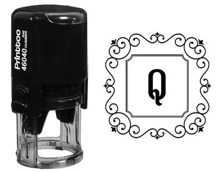 Printtoo Alphabet Q Monogram Initial Square Swirl Border Self Inking Rubber Stamp R-40 Office 30 mm Diameter (Approx) синий