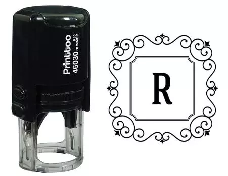 Printtoo Alphabet R Monogram Initial Square Swirl Border Self Inking Rubber Stamp Office 30 mm Diameter (Approx) чёрный
