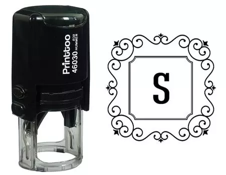 Printtoo Alphabet S Monogram Initial Square Swirl Border Self Inking Rubber Stamp Office 30 mm Diameter (Approx) чёрный