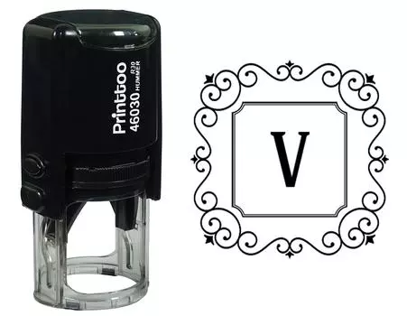 Printtoo Alphabet V Monogram Initial Square Swirl Border Self Inking Rubber Stamp Office 30 mm Diameter (Approx) чёрный