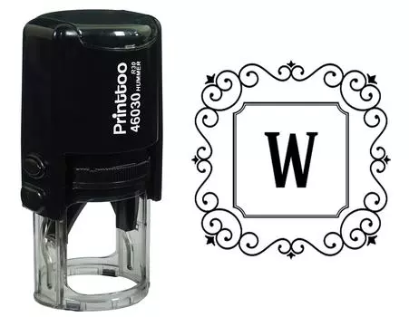 Printtoo Alphabet W Monogram Initial Square Swirl Border Self Inking Rubber Stamp Office 30 mm Diameter (Approx) чёрный