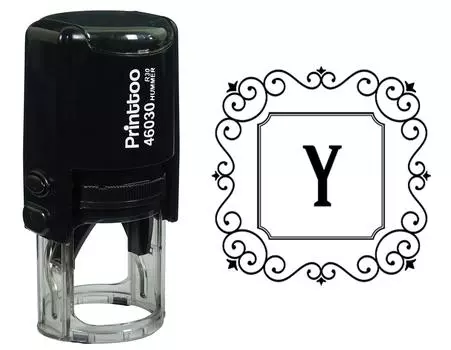 Printtoo Alphabet Y Monogram Initial Square Swirl Border Self Inking Rubber Stamp Office 30 mm Diameter (Approx) чёрный