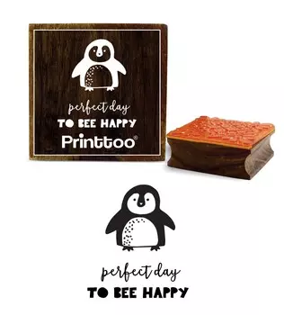 Printtoo Baby Penguin & Perfect Day To Bee Happy Design Square Wooden Rubber Stamp-2 x 2 2 x 2 Inches коричневый