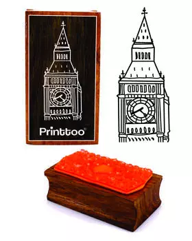 Printtoo Big Ben Clock Tower Прямоугольный деревянный блок резиновых штампов 2.5 x 0.634 Inches коричневый