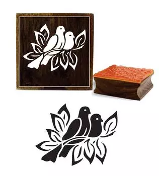 Printtoo Bird & Leaf Pattern Brown Wooden Rubber Craft Textile Square DIY Stamp-2 x 2 2 x 2 Inches коричневый