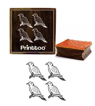 Printtoo Bird Pattern Деревянный квадратный резиновый штамп Ремесло Текстильный скрап-букинг Штампы-2 x 2 2 x 2 Inches коричневый