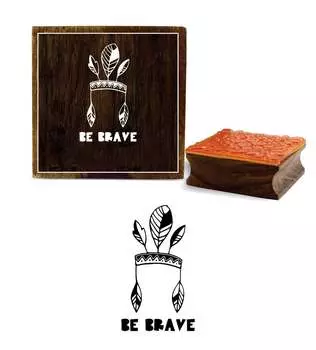 Printtoo Будь смелым словом с племенным дизайном головного убора Квадратный деревянный резиновый штамп-2 x 2 2 x 2 Inches коричневый