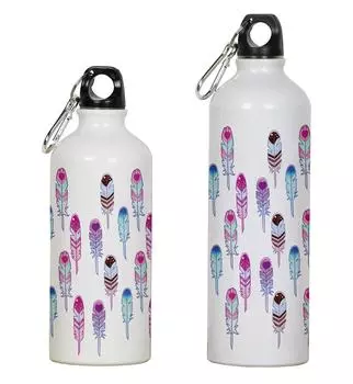 Printtoo Бутылка для воды спортивная алюминиевая с принтом перьев и карабином 750ml/25.3oz белый