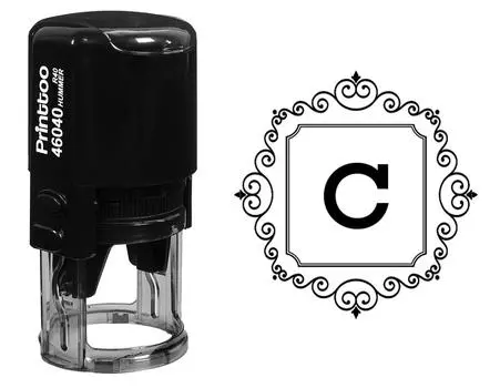 Printtoo C Alphabet Monogram Initial Square Swirl Border R-40 Self Inking Rubber Stamp Office 30 mm Diameter (Approx) синий