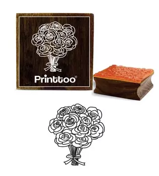 Printtoo Card Making Flower Bouquet Pattern Square Brown Wooden Rubber Stamp-2 x 2 2 x 2 Inches коричневый