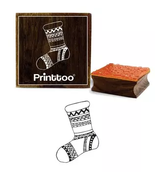 Printtoo Card Paper Christmas Socks Design Brown Wooden Rubber Stamp Print Block-2 x 2 2 x 2 Inches коричневый
