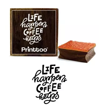 Printtoo Card Print Life Happens Coffee Helps Quote Square Wooden Rubber Stamp-2 x 2 2 x 2 Inches коричневый