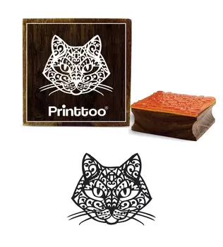 Printtoo Cat Face Pattern Craft Textile Square Wooden Rubber Stamp Scrap-booking-2 x 2 2 x 2 Inches коричневый