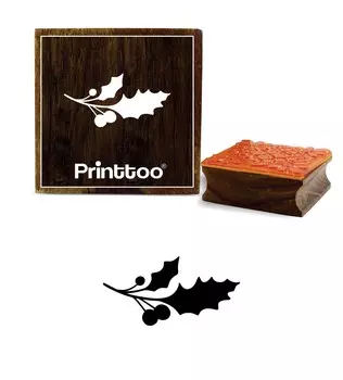 Printtoo Christmas Holly Berries With Leaf Design Square Wooden Rubber Stamp-2 x 2 2 x 2 Inches коричневый