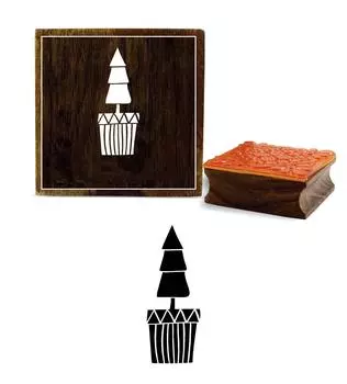 Printtoo Christmas Tree In Pot Design Скрап-карта с квадратным деревянным резиновым штампом-2 x 2 2 x 2 Inches коричневый