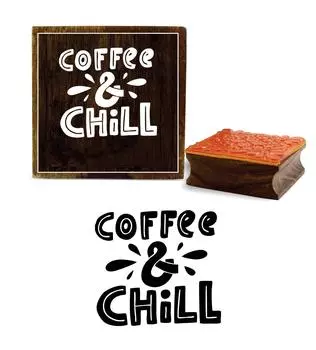 Printtoo Coffee & Chill Text Design Square Wooden Rubber Stamp Card Print Block-2 x 2 2 x 2 Inches коричневый