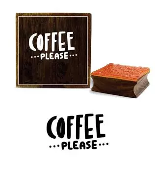 Printtoo Coffee Please Text Design Скрап-карта Печать Квадратная деревянная резиновая печать-2 x 2 2 x 2 Inches коричневый