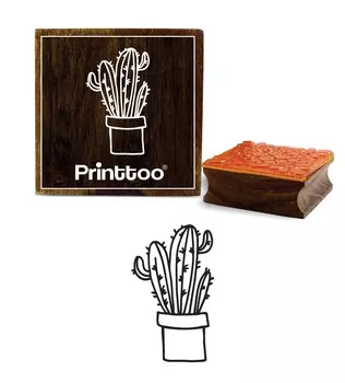 Printtoo Craft-booking Doodle Potted Cactus Plant Design Square Wooder Rubber Stamp-2 x 2 2 x 2 Inches коричневый