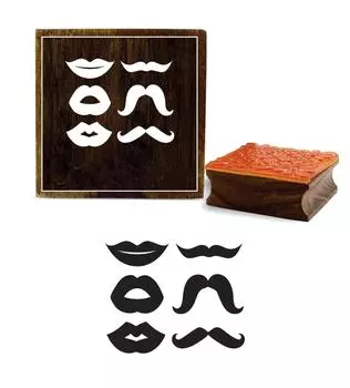 Printtoo Craft Губы и усы Клип-арт Квадратный деревянный резиновый штамп Ремесленный блок-2 x 2 2 x 2 Inches коричневый