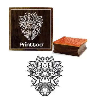 Printtoo Craft Textile Bali Mask Design Square Wooden Rubber Stamp Scrap-booking-2 x 2 2 x 2 Inches коричневый