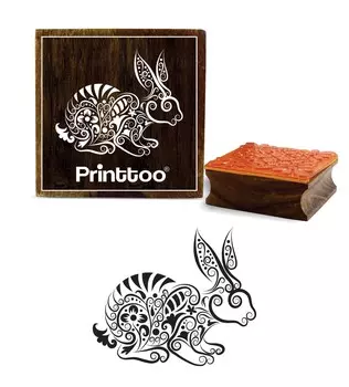 Printtoo Craft Textile Rabbit Pattern Square Wooden Rubber Stamp Scrap-booking-2 x 2 2 x 2 Inches коричневый