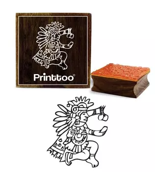 Printtoo Craft Textile Square Wooden Aztec Man Design Rubber Stamp Scrap-booking-2 x 2 2 x 2 Inches коричневый