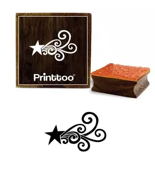 Printtoo Craft Textile Star with Swirls Design Square Wooden Rubber Stamp Block-2 x 2 2 x 2 Inches коричневый