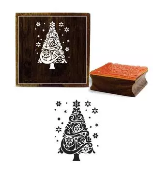 Printtoo Crafting Damask Christmas Tree Design Square Wooden Rubber Stamp Block-5 x 5 3 x 3 Inches коричневый