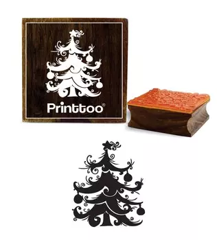 Printtoo Crafting Square Christmas Tree Art Design Деревянный резиновый штамп Block-2 x 2 2 x 2 Inches коричневый