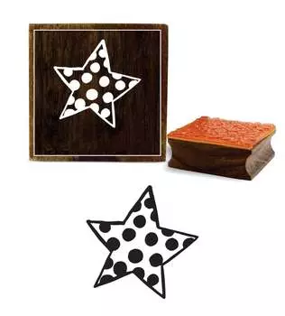 Printtoo Crafting Square Star With Polka Dot Pattern Деревянный блок резиновых штампов-2 x 2 2 x 2 Inches коричневый