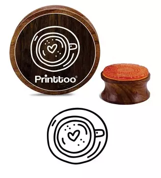 Printtoo Cup Plate Design Diary Card Block Brown Round Wooden Rubber Stamp-2 2 Inch Diameter коричневый