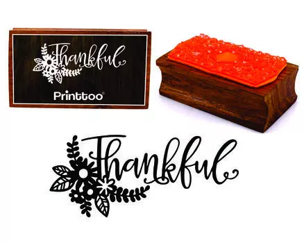 Printtoo Цветочная благодарная каллиграфия Прямоугольный деревянный блок резиновых штампов 2.5 x 0.634 Inches коричневый