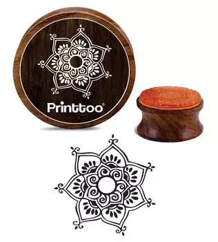 Printtoo Цветочная мандала Деревянный круглый резиновый штамп Ремесло Текстиль DIY Штампы-2 2 Inch коричневый