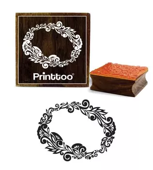Printtoo цветочный венок деревянный квадратный резиновый штамп ремесло текстильные штампы Scrap-booking-2 x 2 2 x 2 Inches коричневый