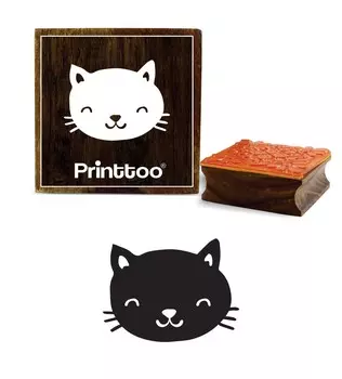 Printtoo Dairy Card Scrap-booking Cat Face Design Square Wooder Rubber Stamp-2 x 2 2 x 2 Inches коричневый