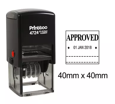 Printtoo Dater Stamp Self Inking с утвержденным текстом Канцелярские товары Дата документа Резина 40 mm x 40 mm.(Approx) чёрный