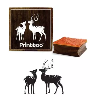 Printtoo Deer Pattern Craft Textile Square Wooden Rubber Stamp Scrap-booking-3 x 3 2 x 2 Inches коричневый