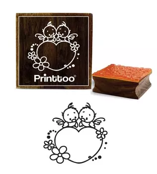 Printtoo Деревянный резиновый штамп, квадратное сердце и птица, изготовление карточек, ремесленный блок-2 x 2 2 x 2 Inches коричневый