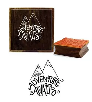 Printtoo Diary Card Большое приключение ждет текстовый дизайн Деревянный резиновый штамп-2 x 2 2 x 2 Inches коричневый