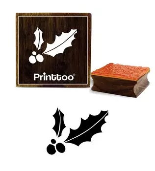 Printtoo Diary Card Christmas Holly Berries With Leaf Design Wooden Rubber Stamp-2 x 2 2 x 2 Inches коричневый