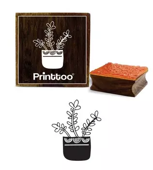 Printtoo Diary Card Doodle Pot Plant Design Square Brown Wooder Rubber Stamp-2 x 2 2 x 2 Inches коричневый