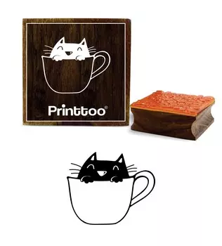Printtoo Diary Card Kitten In Cup Design Square Wooden Rubber Stamp Scrap-booking-2 x 2 2 x 2 Inches коричневый