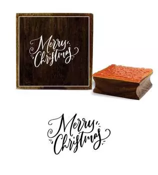 Printtoo Diary Card Print Merry Christmas Word Design Коричневый деревянный резиновый штамп-2 x 2 2 x 2 Inches коричневый