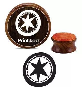Printtoo Diary Card Round Wooden Rubber Stamp Star Pattern Скрап-бронирование Блок-2 2 Inch коричневый