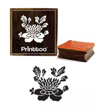 Printtoo Diary Card Scrap-booking Квадратный цветочный дизайн Коричневый деревянный резиновый штамп-2 x 2 2 x 2 Inches коричневый