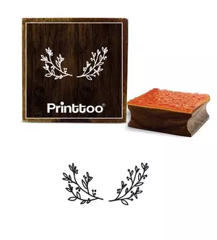 Printtoo Diary Card Scrap-booking Листовой венок Дизайн Квадратный деревянный резиновый штамп-2 x 2 2 x 2 Inches коричневый
