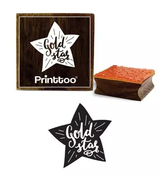 Printtoo Дневник Карточка Золотая Звезда Текстовый Дизайн Квадратный Деревянный Штамп Блок-2 x 2 2 x 2 Inches коричневый