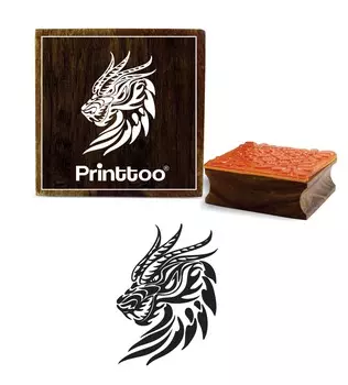 Printtoo Dragon Head Pattern Квадратный деревянный резиновый штамп Ремесленные текстильные штампы-3 x 3 2 x 2 Inches коричневый