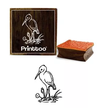 Printtoo Egret Bird Pattern Square Brown Wooden Rubber Stamp Craft Textile-2 x 2 2 x 2 Inches коричневый